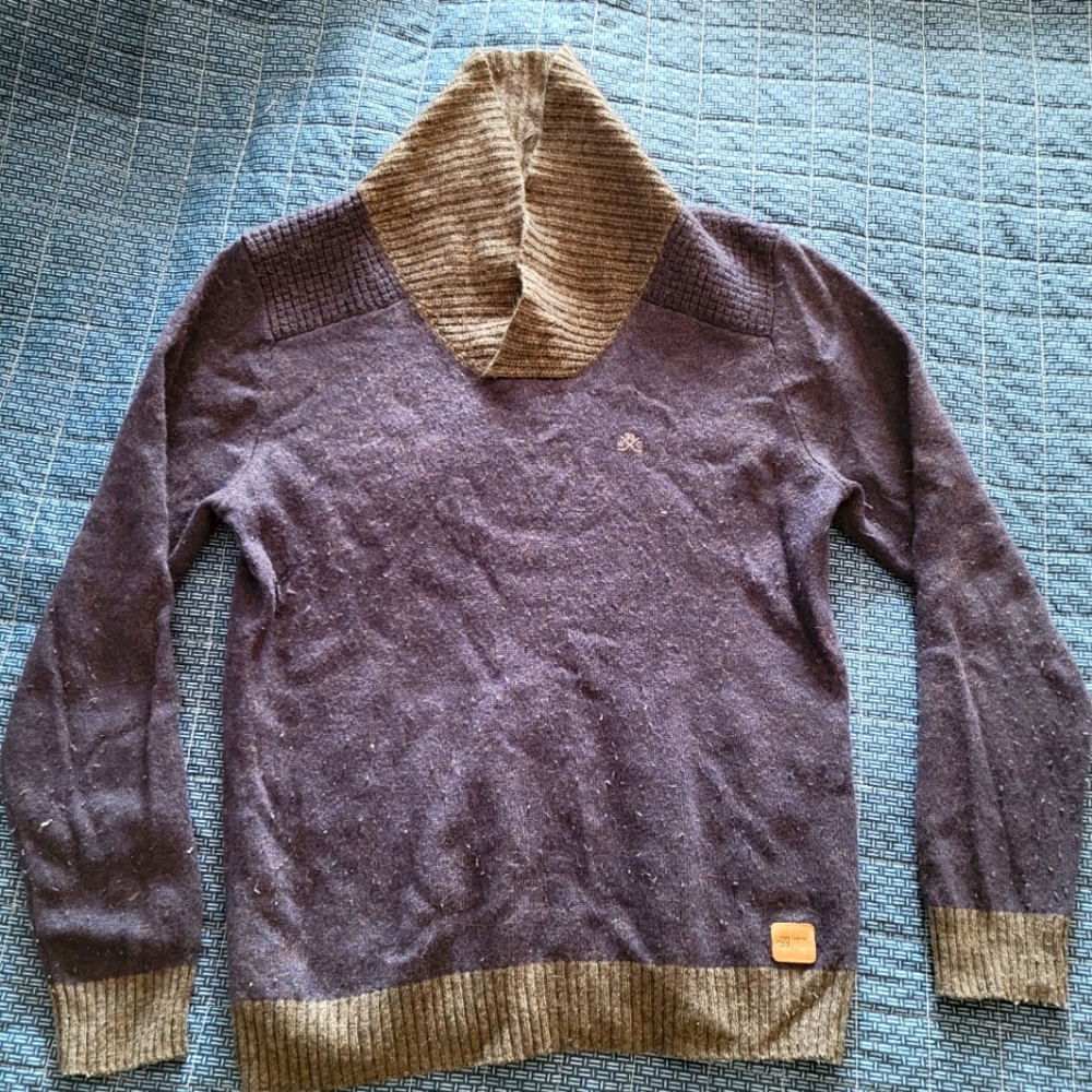 Wayne Gretzky Collection Lambswool Men's Sweater, Size Small, Blue/Grey